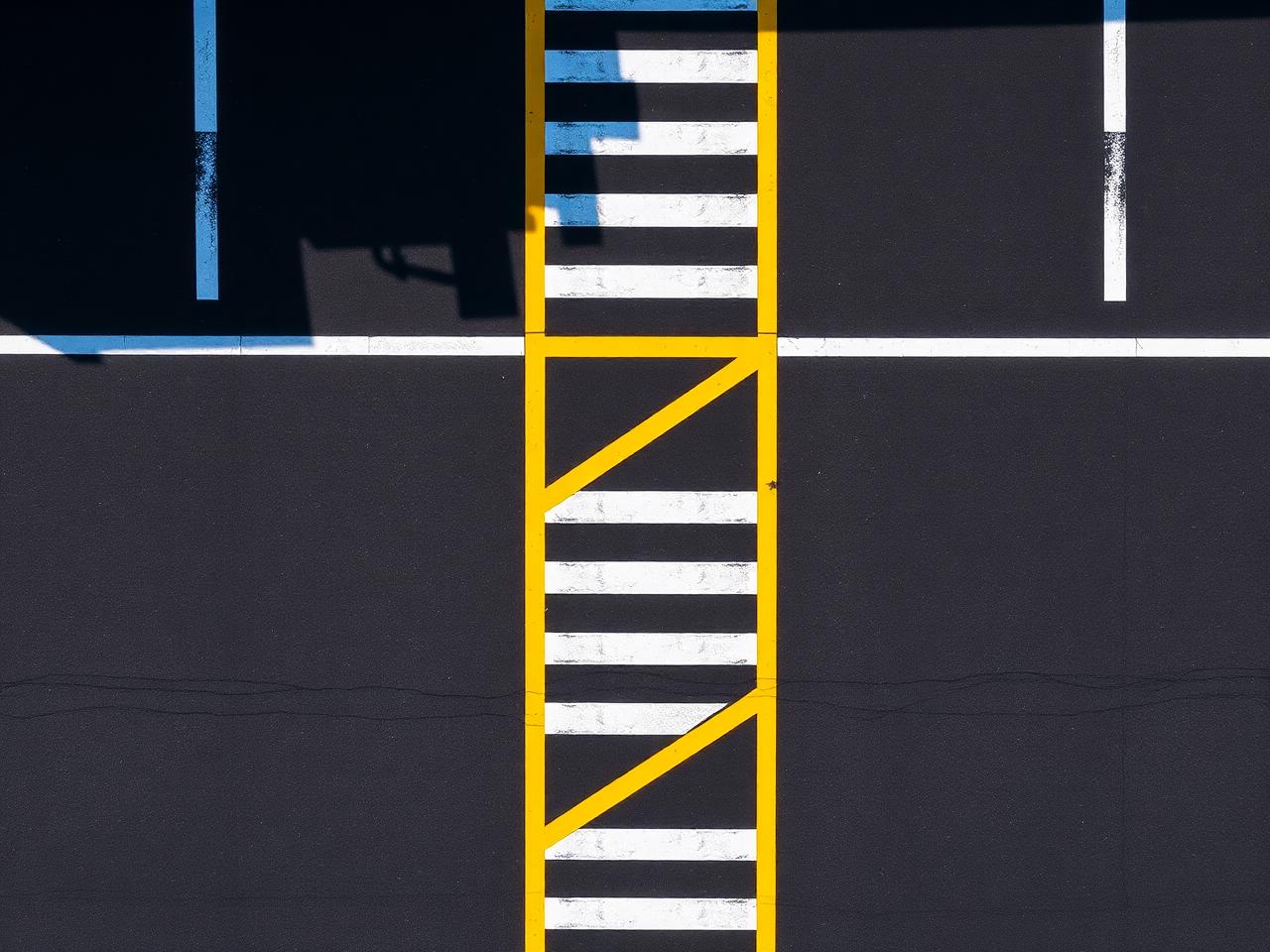 Aerial view of freshly striped asphalt parking lot